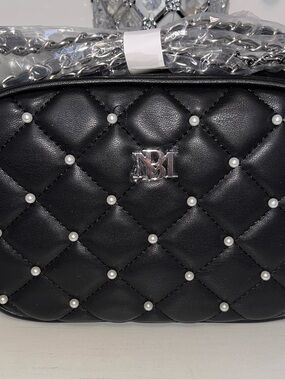 Badgley Mischka Black Quilted Pearl-Stud Crossbody Bag